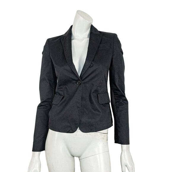 Akris Punto Women's Black Blazer Jacket Size 2 Mesh Sleeve Trim - Picture 4 of 9